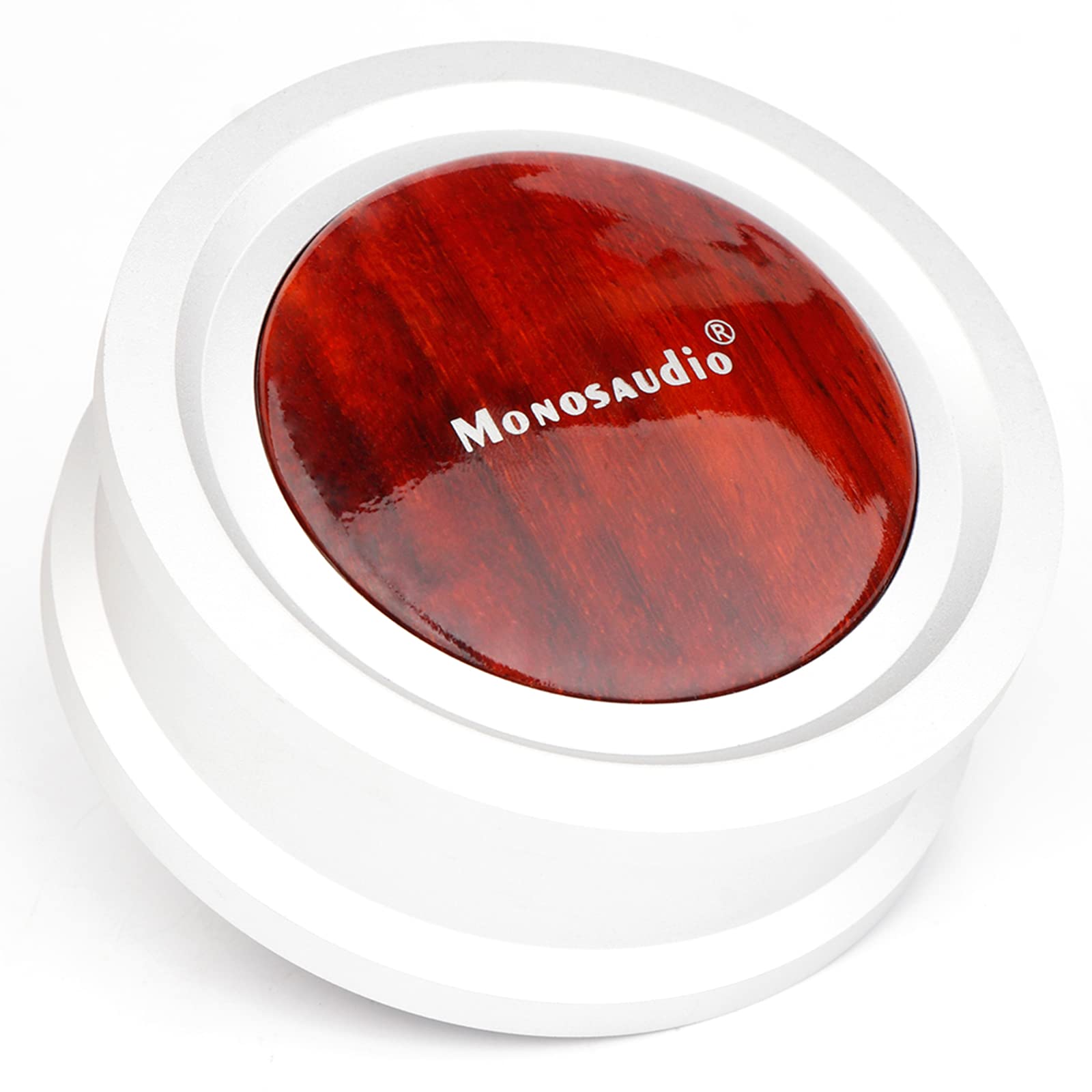 Monosaudio Record Weight Stabilizer 290G - Audiophile Turntable Stabilizer, Aluminum Alloy Red Wood Vinyl Weight With Soft Base Pad for HiFi LP Record Player Disc (Silver)
