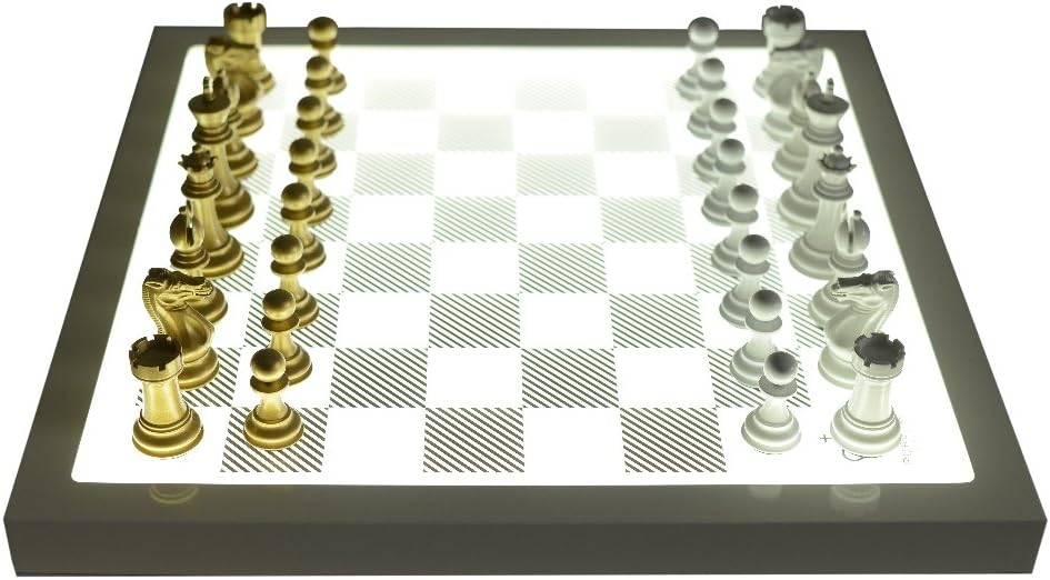 PURLING LONDON Luxury Illuminated Staunton Chess Set Metallic Gold v Gloss White