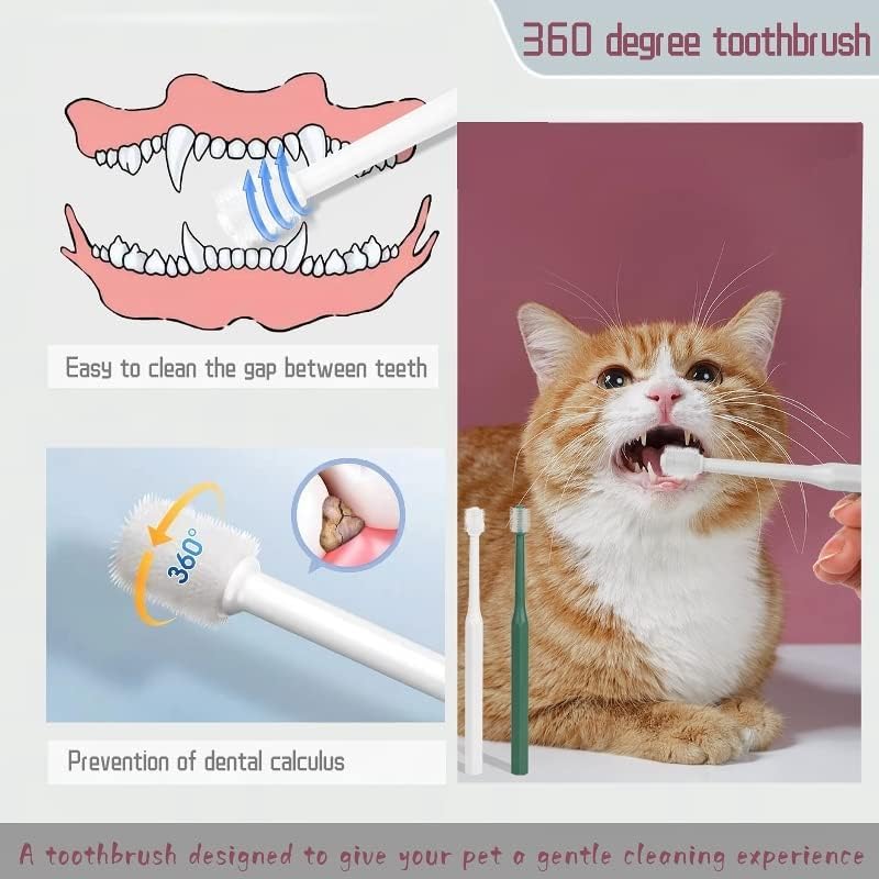 Image of 5 Pack Small Dog Toothbrush Kit, 360 Pet Toothbrush & Cat Silicone Toothbrush with Storage Cup & Soft Bristles Tooth Brush & Mini Head Oral Brush, Dental Care for Kitten Doggie
