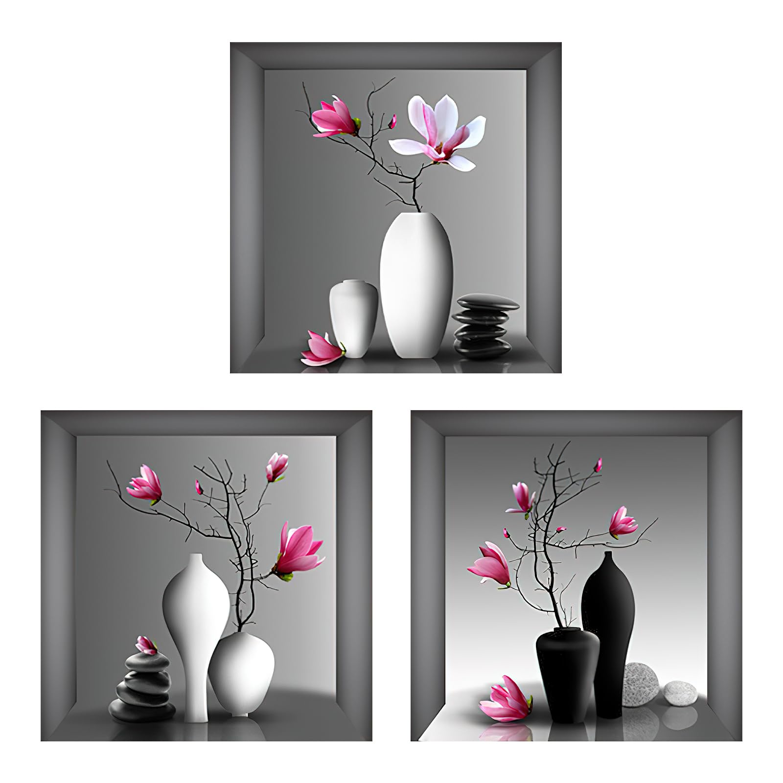 HENGBIRD 3 pegatinas de pared para sala de estar, jarrón de flores 3D, 30 x 30 cm, jarrón adhesivo de pared para sala de estar, adhesivo de pared 3D para dormitorio, salón, habitación infantil