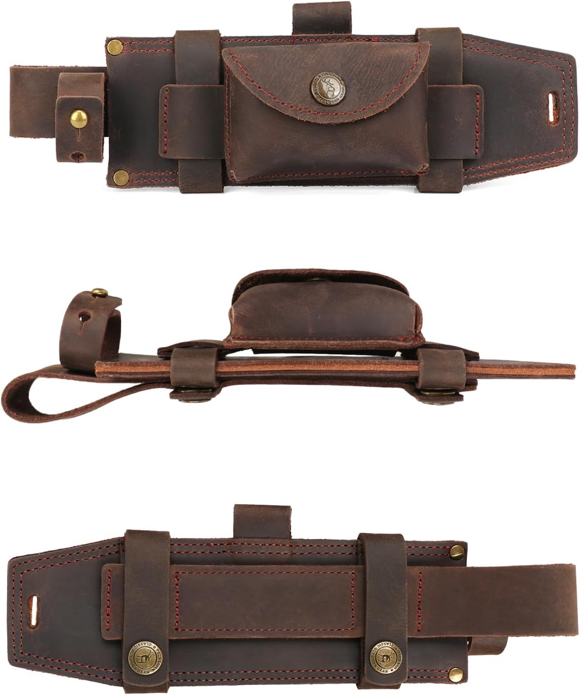 Tourbon Leather Hunting Fixed Blade Knives Sheath Horizontal & Vertical Carry for Belt Fire Starter Holder EDC Tools Holster for Camping Jungle