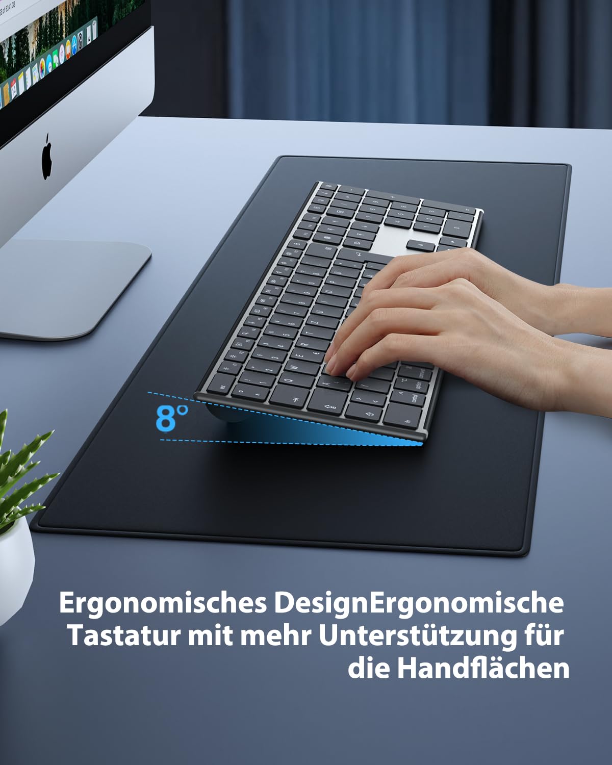 OMOTON Aluminium Bluetooth Tastatur, Kabellose QWERTZ-Tastatur mit Metallgehäuse (Kompatibel mit MacBook Air/MacBook Pro/iMac/Mac Pro), Wiederaufladbar, Ergonomisch, Leises Tippen