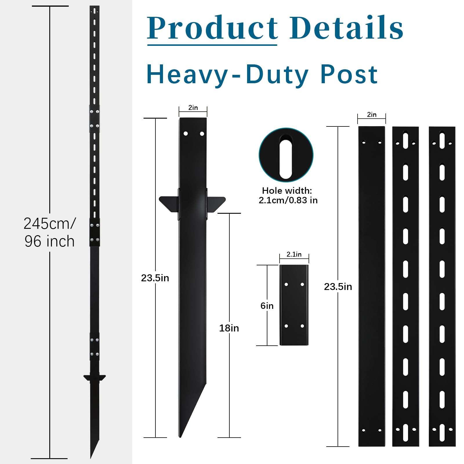 Poteau de Style I signalisation au Sol de sécurité Poteau Lourd Supports de poteaux métalliques Robustes pour Panneaux – Polyvalents et durables (Noir, 2400 mm)