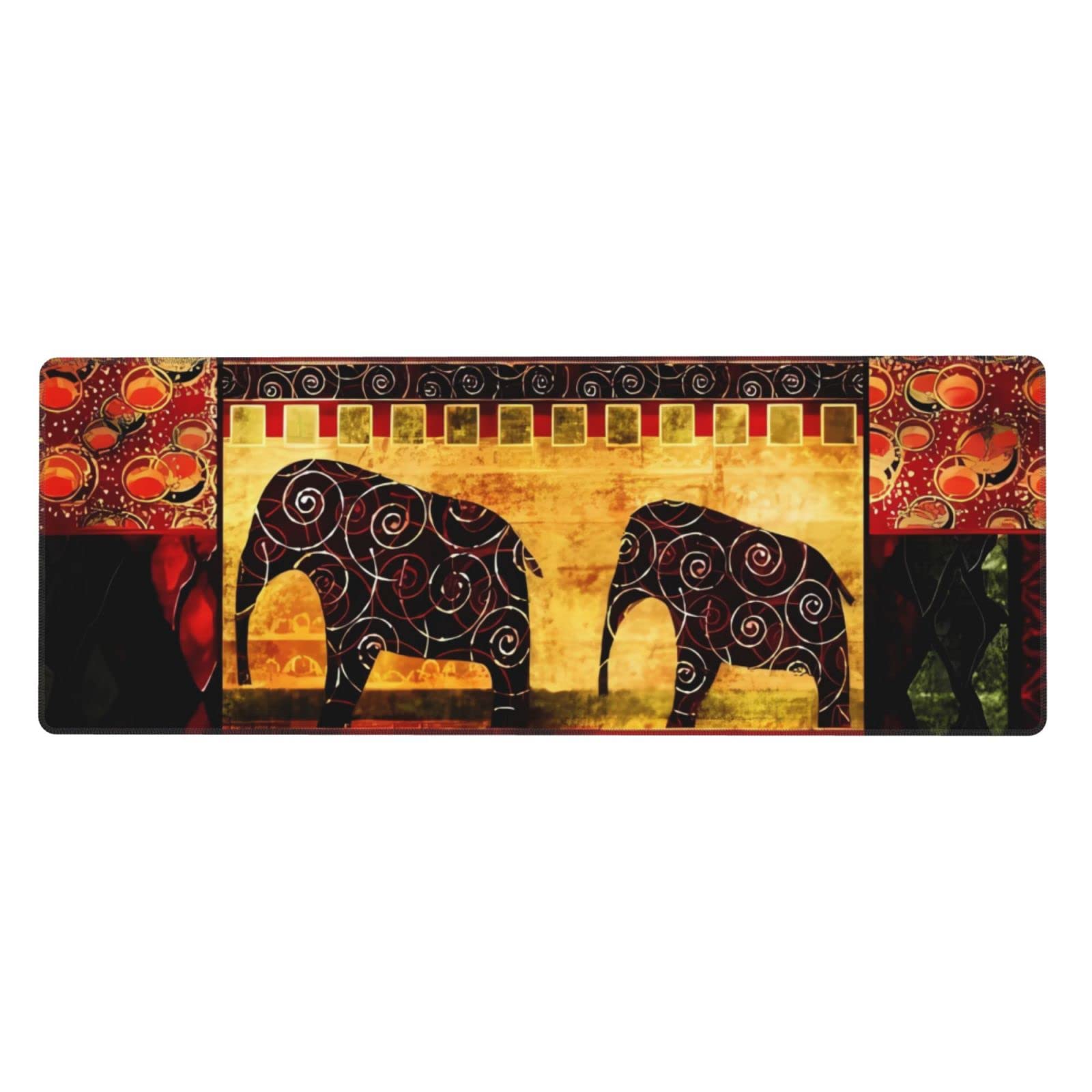 African Elephant Patchwork Extended Gaming Mouse Pad Large Non-Slip Rubber Base Mousepad Waterproof Desk Mat with Stitched Edge for Home Office Gaming Work 31.5 X 12 Inch