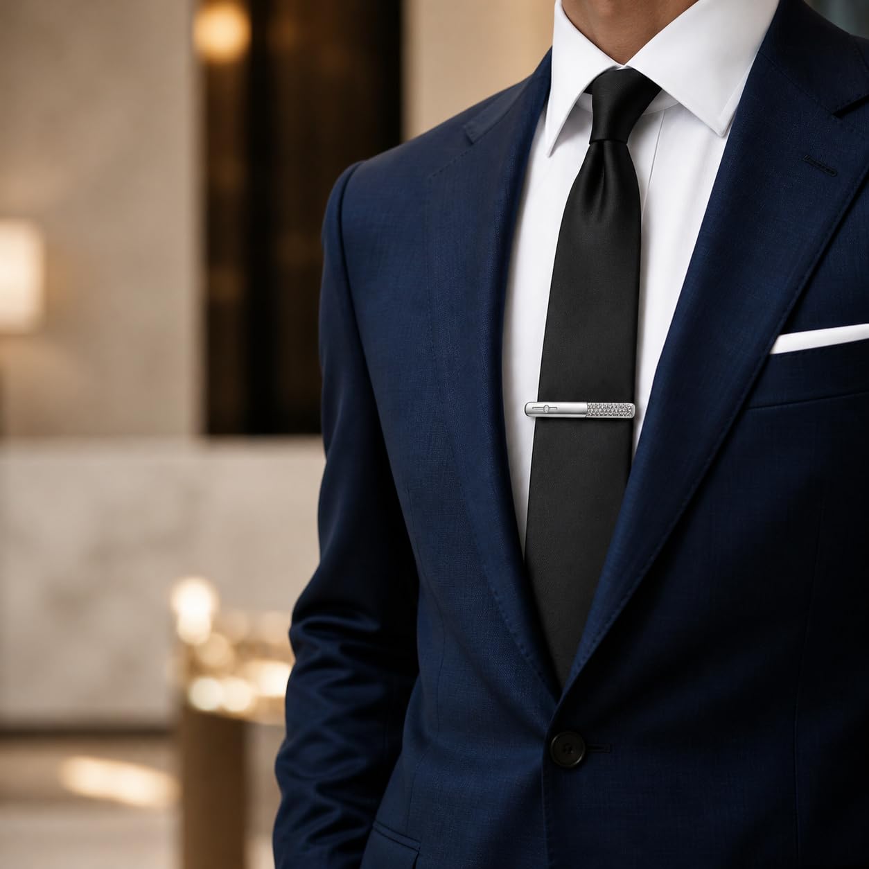 Juego de gemelos y clip de corbata con diamantes de imitación para hombre