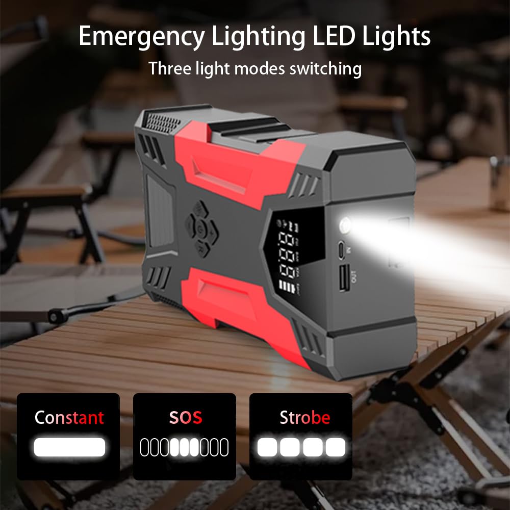 Samochodowy rozrusznik ze sprężarką powietrza przenośna ładowarka powerbank z wyświetlaczem LCD
