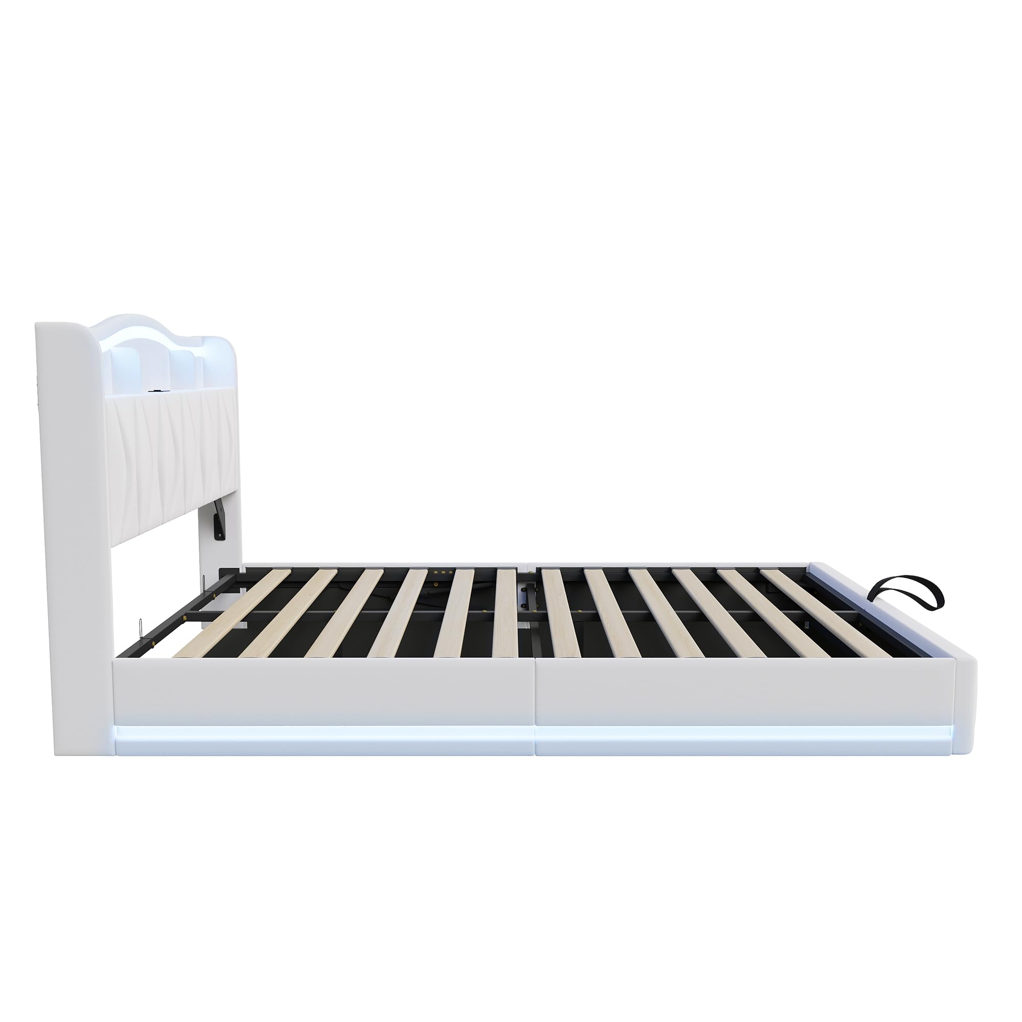 Cama de Matrimonio 160x200 Almacenaje Hidráulica Cabecero USB y LED RGB | Estructura cama tapizada terciopelo,Somier de lamas incluido,Cabecera con almacenaje,Luces LED Regulable,Sin Colchón.
