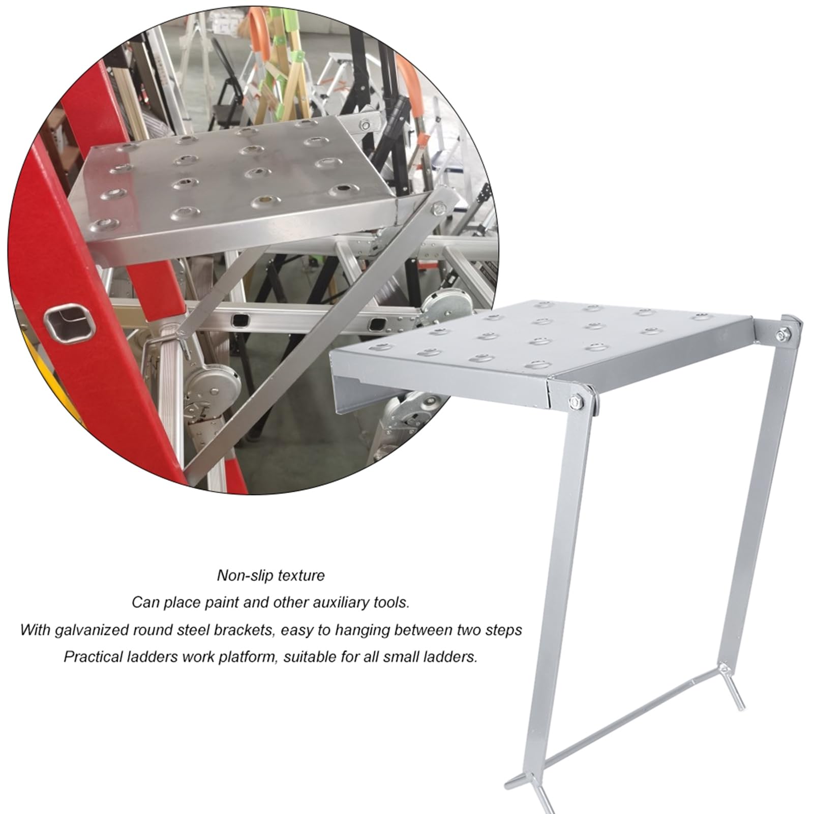 Plataforma de Trabajo de Escaleras Resistentes, 35x26.5x38 Cm Capacidad de Carga de 150 Kg, Soportes de Acero Redondo Galvanizado para Colgantes de Escalera