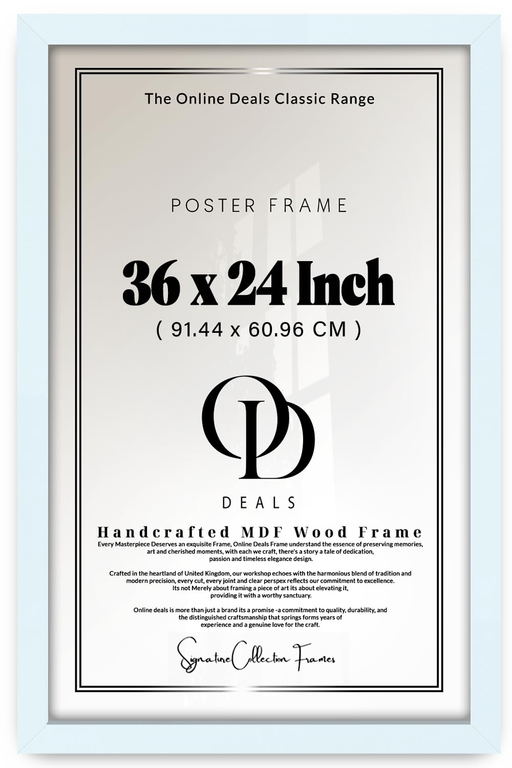 OD Deals 36x24 Inch (914 x 610 mm) MDF Frame | Minimal Flat-Edge Design with Crystal-Clear Acrylic Cover, Durable MDF Backboard (White)