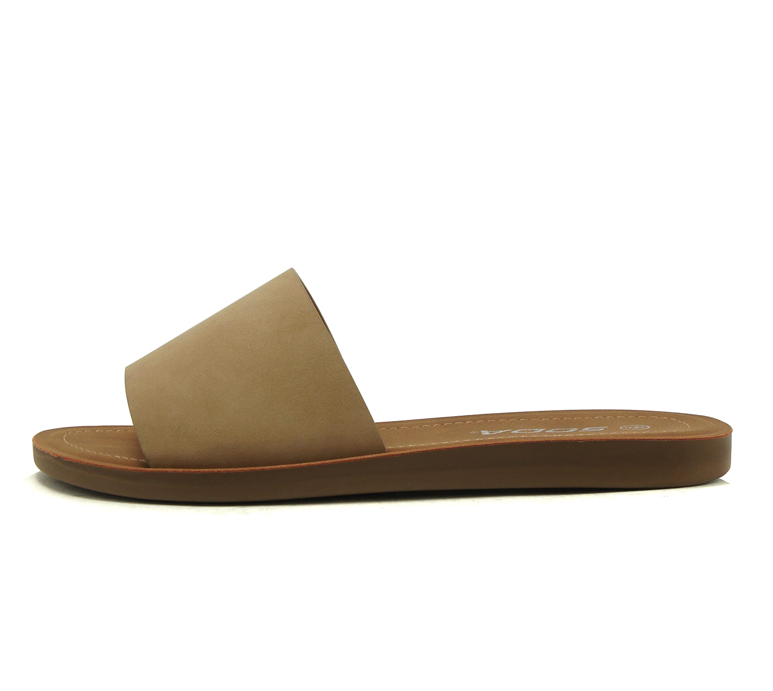 Soda Shoes Efron-S Women Flip Flops Basic Plain Slippers Slip On Sandals Slides Casual Peep Toe Beach