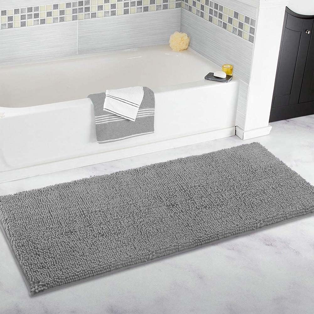 Tapis de bain extra large en peluche chenille antidérapant ultra doux (gris clair, 70 x 140 cm), parfait pour le confort et la sécurité