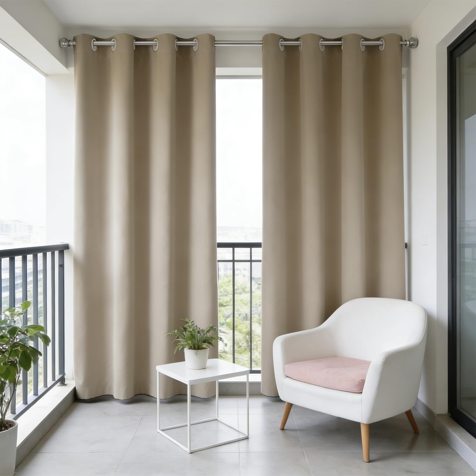 Rideaux occultants isolants 135x130cm beige anti-chaleur et bruit