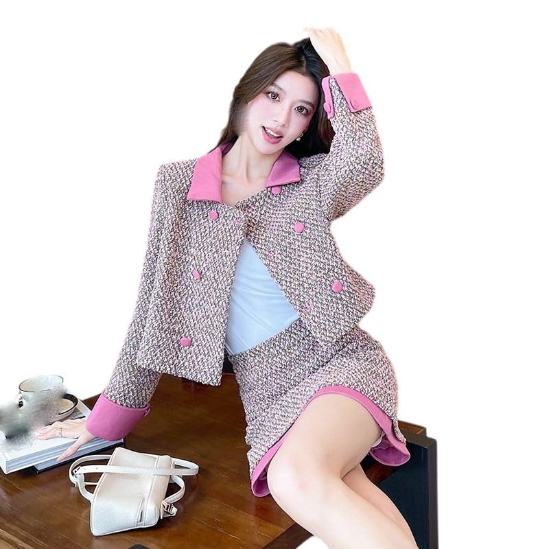 Ensemble jupe tweed haut de gamme style patchwork raffiné et veste ajustée - 4