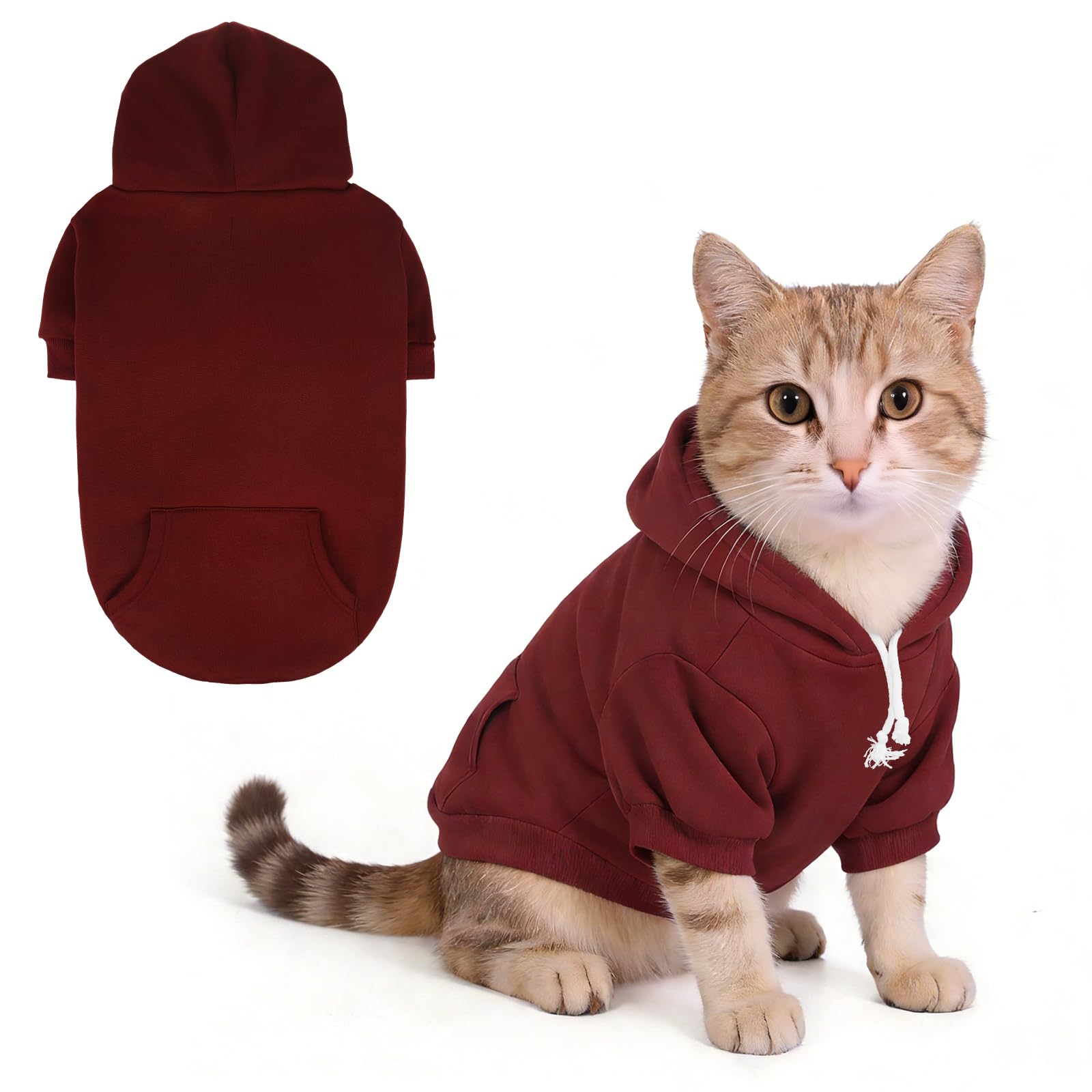KOOLTAIL Basic Dog Hoodie - Soft Warm Sweater With Leash Hole and Pocket, Winter Coat, Cold Weather Clothes for Small Medium Large Dogs Puppy Cat Boys Girls Deep Red XS โ image 1