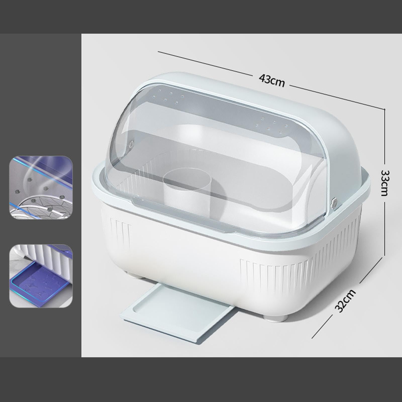 Escurridor de Platos, Escurridor de Platos con Tapa, Organizador de Platos, Vajilla con Tapa, Escurridor de Tazones, Soporte para Cubiertos, Azul