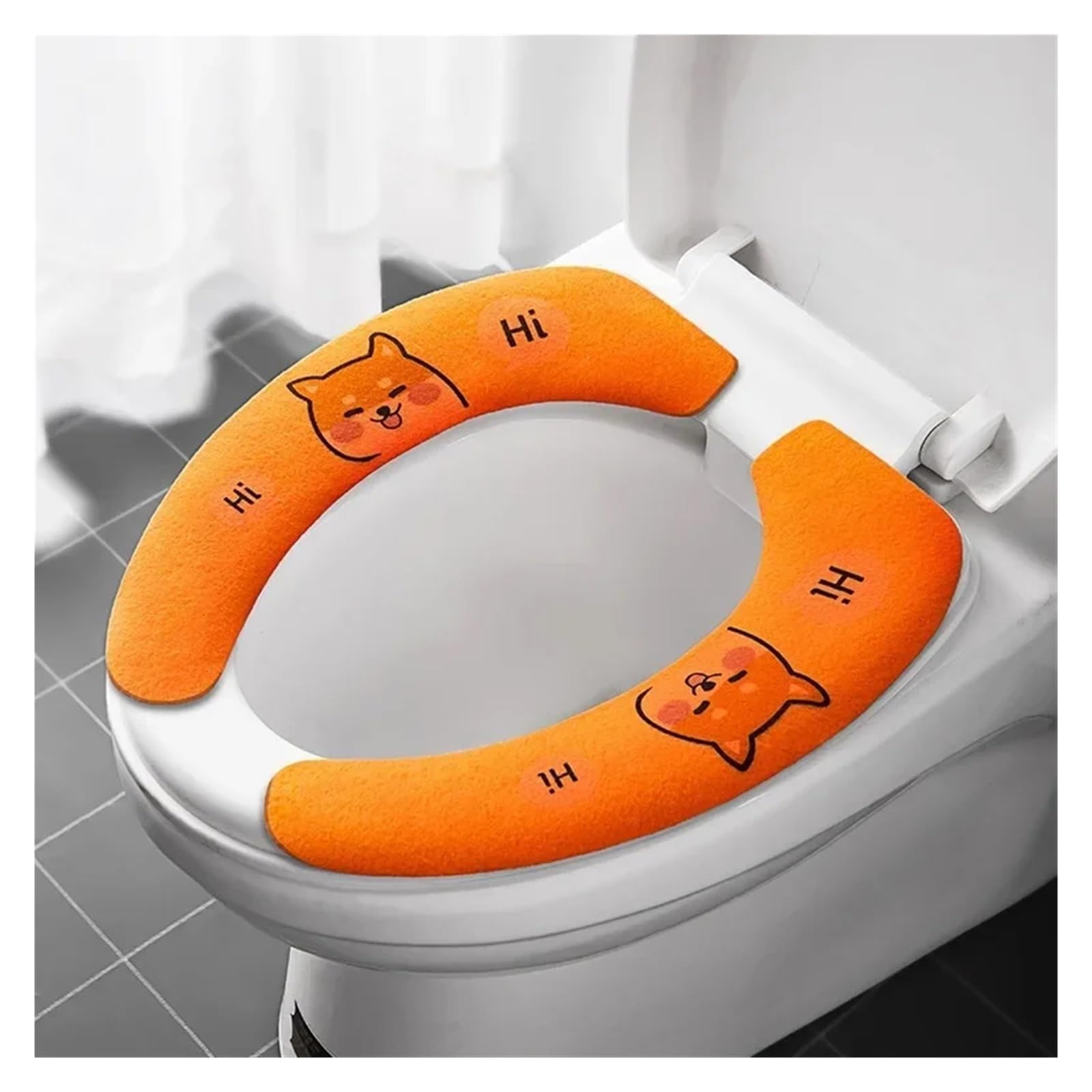 MZSKLW Padded Toilet Seat 2pair Soft Cartoon Washable Cushion WC Toilet Sticky Seat Pad Bathroom Warmer Lid Cover Universal(Enlarge-orange)