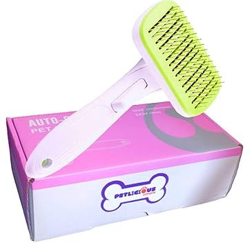 Petlicious & More (White Green) Pet Grooming Brushes Set Self-Cleaning Slicker Brush and Massage Brush for Dogs and Cats Easy to Clean Pet Deshedding Grooming Tools for Long haired to Short haired