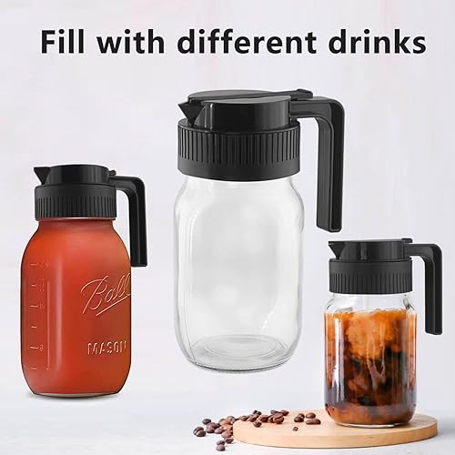 Miniatura 7 de Tarro de boca ancha para verter la tapa de la boquilla con asa, dispensador de jarabe de vidrio con tapa (b)..