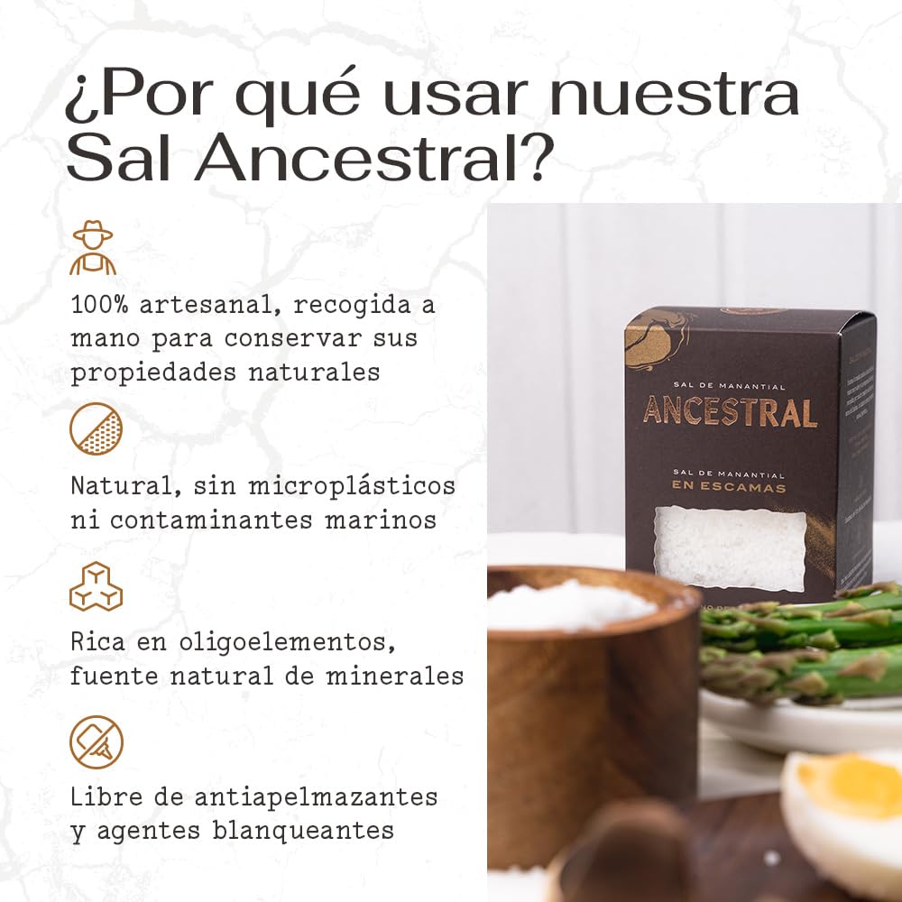 SAL ANCESTRAL - Sal en Escamas de manantial - Sal sin microplásticos - Sal para asar carne - Más sabrosa que la sal céltica o sal marina