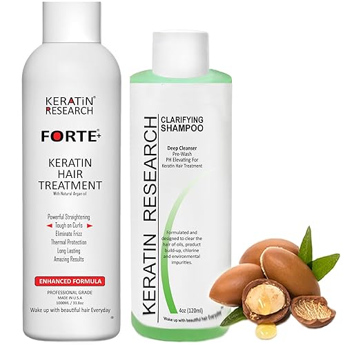KERATIN RESEARCH Tratamiento de queratina brasileña para el cabello 2 x 41fl oz tratamiento de queratina de larga duración con aceite de argán
