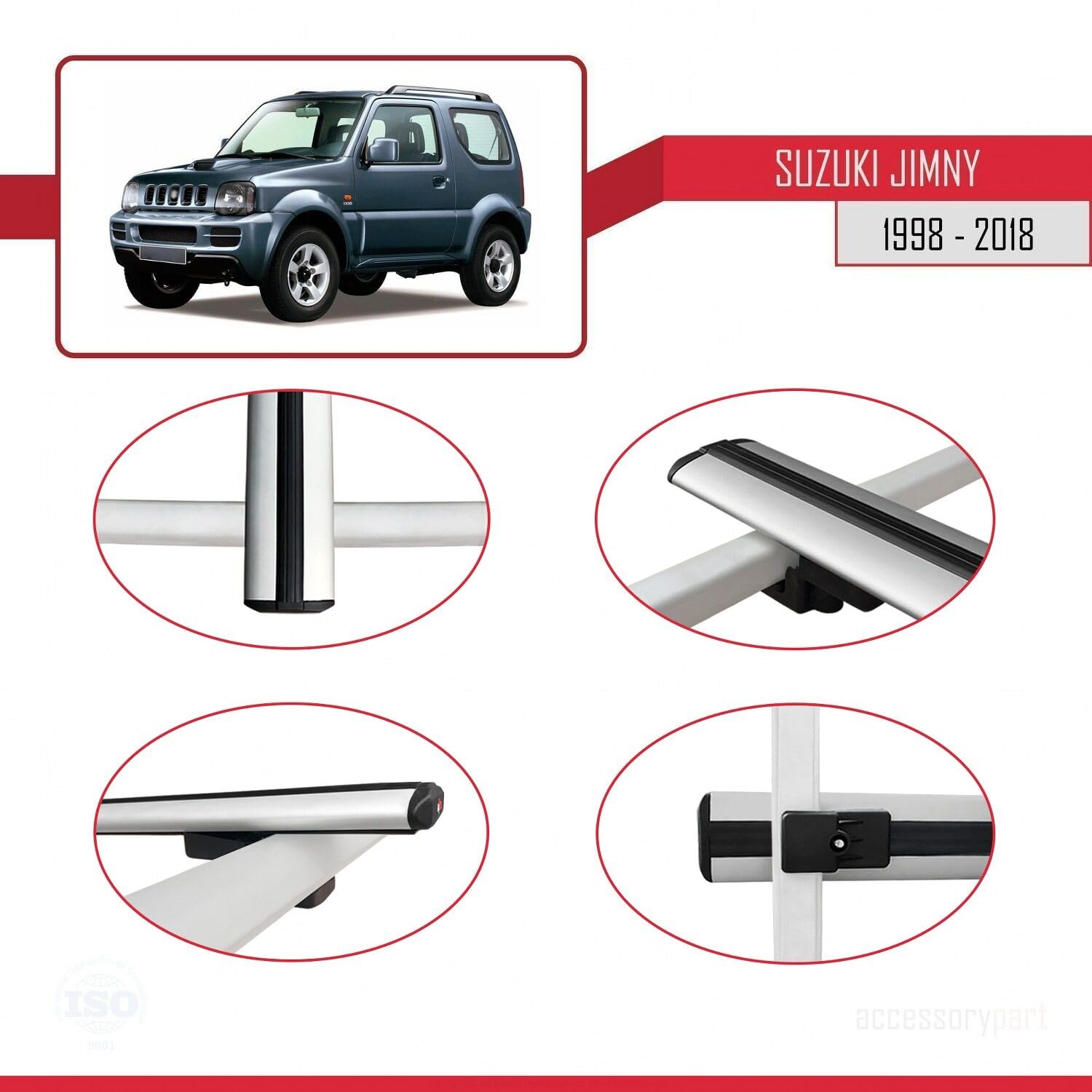 Kompatybilny z Compatible with Suzuki Jimny 3 1998-2018 BASIC Model Aluminiowy bagażnik dachowy 2 poprzeczki, szary