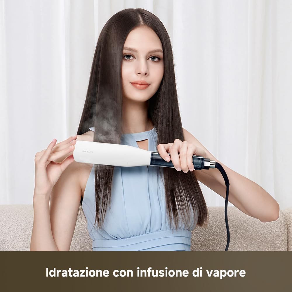 DREAME AuraSteam Straight Piastra per Capelli a Infusione di Vapore, per Capelli Lisci e Ricci, con Pannello Espanso, Piastra Flessibile 3D, Doppia Uscita del Vapore e Serbatoio dell'Acqua Rimovibile