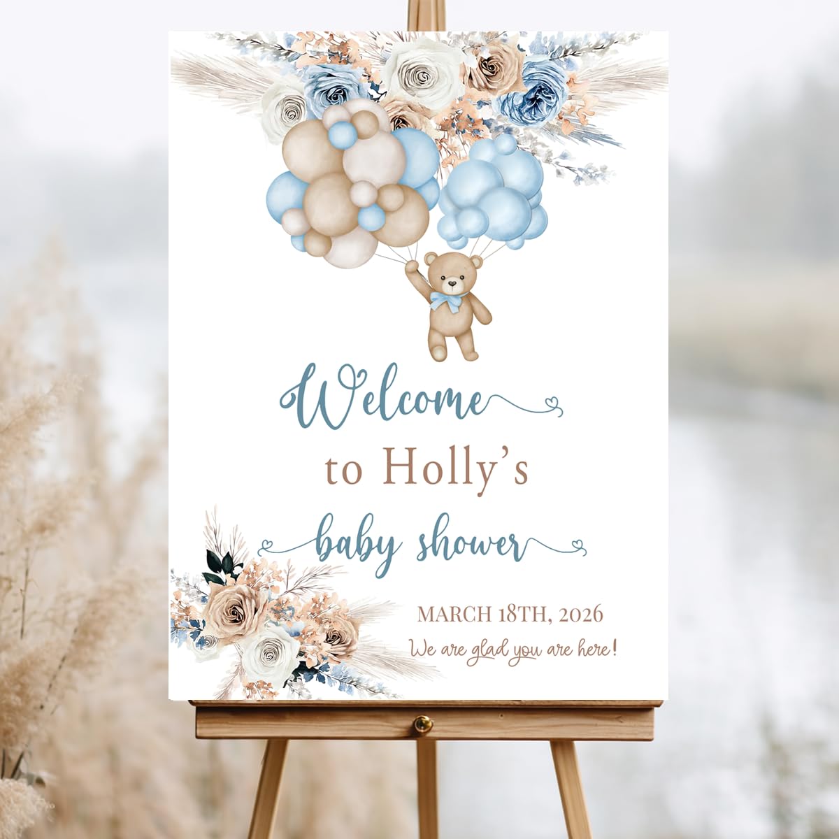 Personalized Baby Shower Welcome Sign,Teddy Bear Baby Shower Welcome Sign, Custom Teddy Bear Poster in Pink or Blue, Cute Yard or Table Decoration for