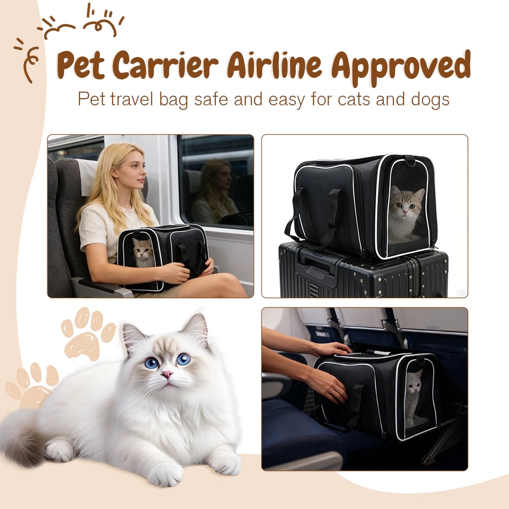 Double Expandable Cat Carrier,Airline Approved Soft-Sided Pet Travel Carrier for Small Dogs Cats Under 15 lbs,Waterproof 600D Oxford Fabric with Washable Replacement Liner,Odor-Free & Claw-Proof Black - image 5
