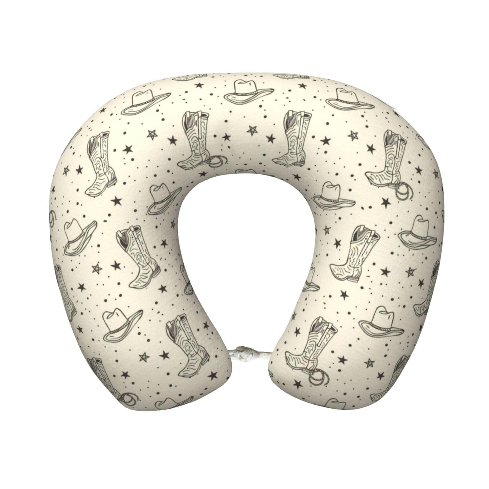 peiyeety Cowboy Rodeo Print Travel Pillow Memory Foam, Portable Neck Pillow for Airplane, Car and Office