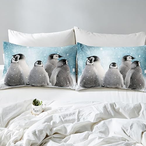 Miniatura 3 de Feelyou Juego de sábanas de pingüinos con diseño de pingüinos, divertido juego de sábanas con estampado de animales para niños y adultos, juego de