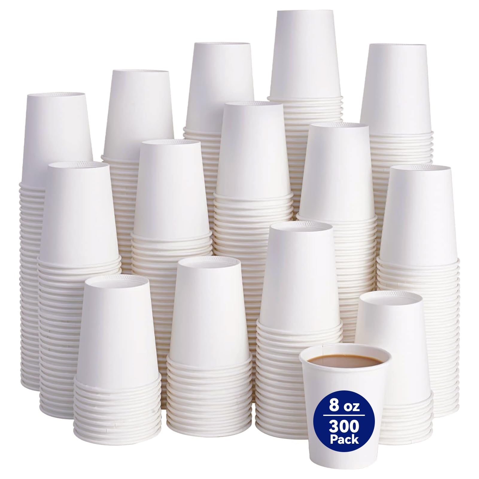 JOLLY CHEF 300 Pack 8oz Disposable Cups Paper Coffee Cup, Hot/Cold Beverage Cups for Party, Wedding, Picnic | White Paper Cups for Water and Hot Drinks
