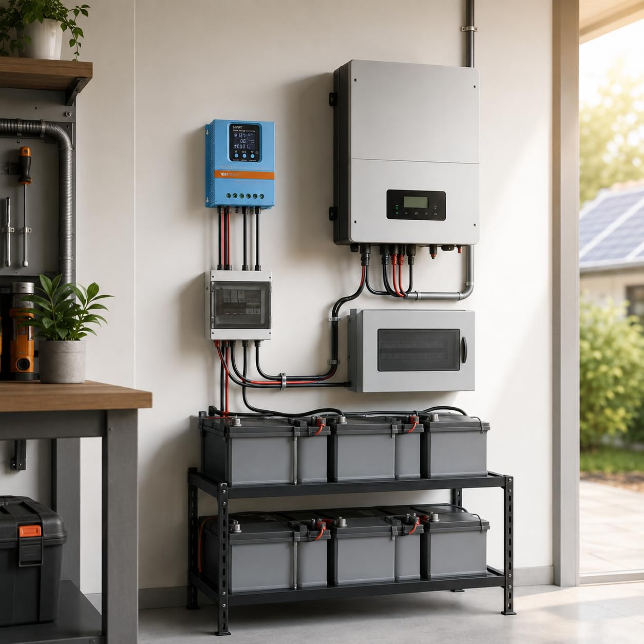 Regulador de carga solar MPPT de 100 A, 12 V, 24 V, 36 V, 48 V, LCD para baterías de plomo y litio | Detección automática de voltaje, circuitos de protección, montaje en pared compacto