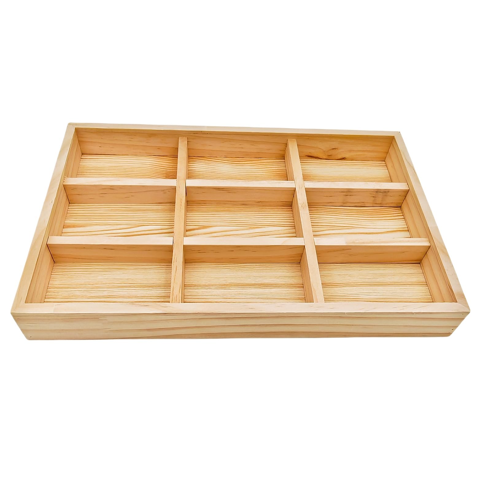 Anktily Unfinished Wooden Storage Divider Box with 9 Compartments, Showcase Display Box,Underwear Storage Case, Wood Display Tray for Jewellery, Collectibles โ image 1