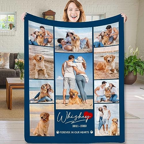 Custom Photo Sympathy Blankets Made in USA Personalized Memorial Sympathy Gift for Loss of Dad Mom Husband Wife Pet Dog Customized Picture Collage Soft Blanket In Heaven Always In Loving Memorial Gift