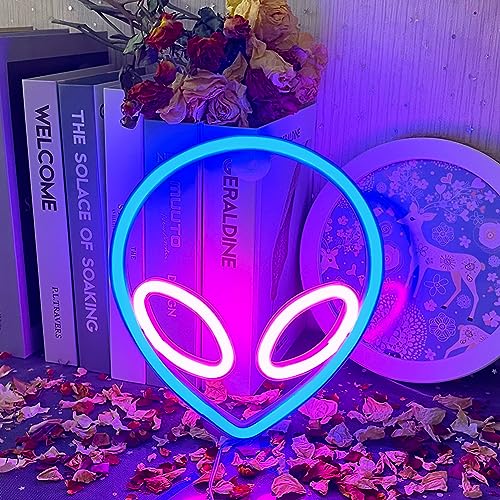 LED Extraterrestre SeñAles Luces de Neón Extraterrestre Alimentadas Por BateríA o USB Alien SeñAles Dormitorio Bar Fiesta Navidad Sala de Juegos Decoración Festiva Alien SeñAles