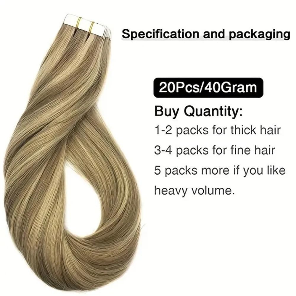 Przedłużanie włosów Brązowe mieszane rozjaśniane blond 20 szt. 50 g sztuczne peruki proste bezszwowe przedłużki do włosów(18 inch)