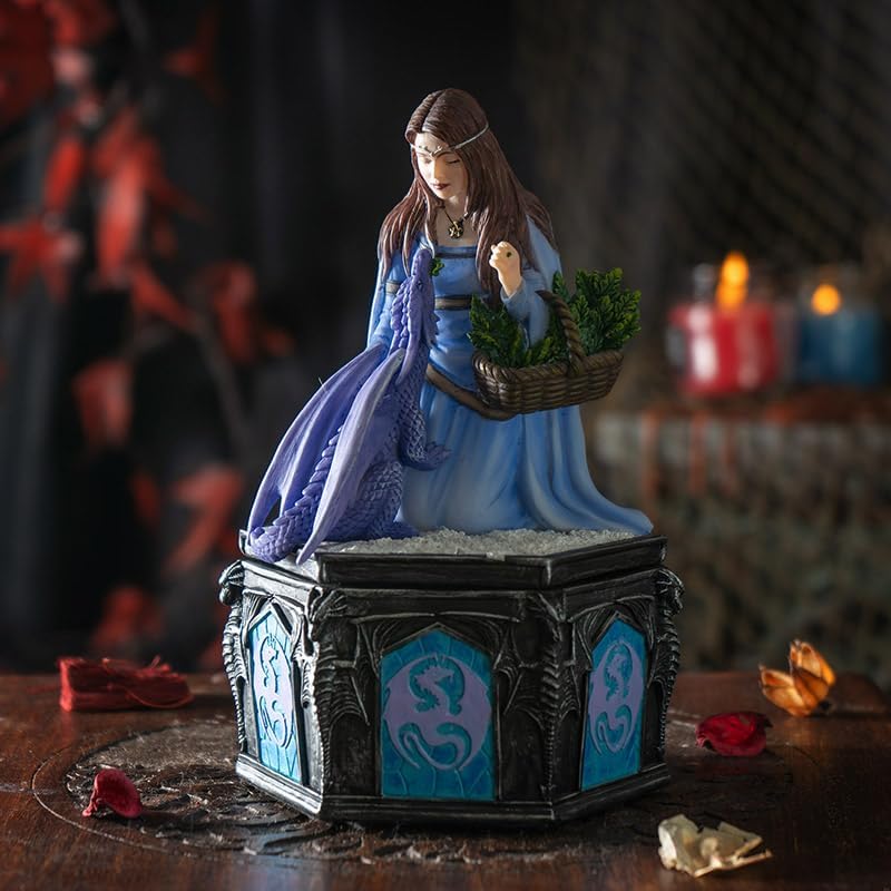 Pacific Giftware Anne Stokes Dragon Friendship Winter Box Fantasy Maiden With Purple Dragon On Lid Cold Cast Resin Jewelry Trinket Box 7.5 inches Four Season Series image 3