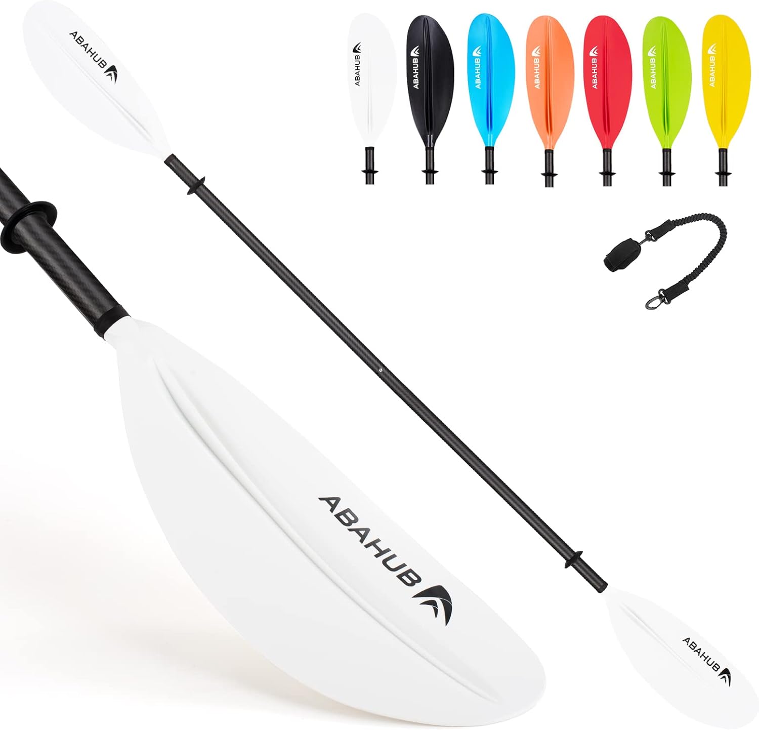 Abahub 1 x Carbon Kayak Paddles, 90.5 Inches Kayaking Oars for Boating, Canoeing with Free Paddle Leash, Carbon Fiber Shaft Black/Blue/Green/Orange/Yellow/White/Red Plastic Blades