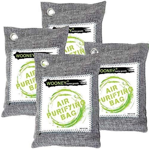 WOONEY Bamboo Charcoal Air Purifying Bags 4×200g, Activated Charcoal Odor Absorber, Odor Eliminators, Air Freshener for Home, Car, Pet, Closet, Basement, Shoes, Air Deodorizer