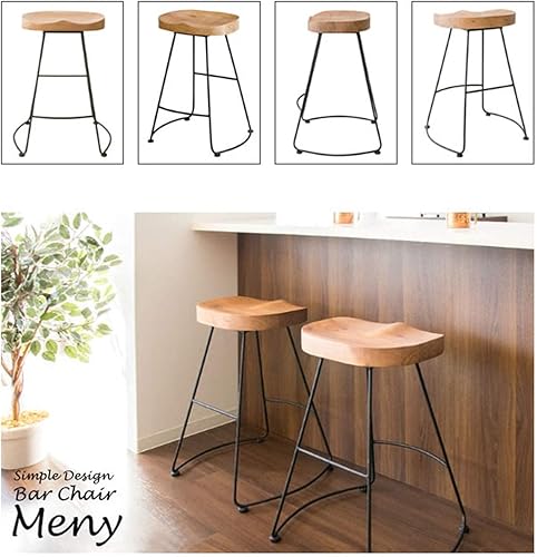 Miniatura 5 de Juego de 2 sillas de bar estilo rústico retro americano, taburete de bar simple de moda moderna, silla de comedor de madera de mediados de siglo,