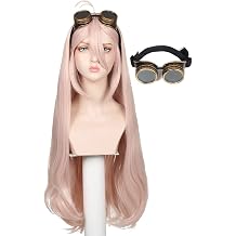ColorGround Long Light Pink Wig with Glasses for Halloween Long Pink