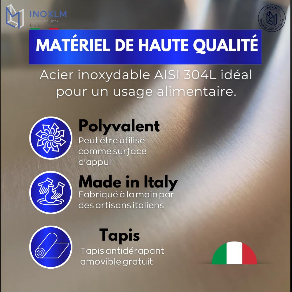 INOXLM Plaque Inox Cuisine 60x50cm en acier Inoxydable, Planche a decouper inox différentes tailles pour Cuisine, Bar, Restaurant Planche à Pétrir Inox pour Pain et Pizza(Hauteur 2cm)