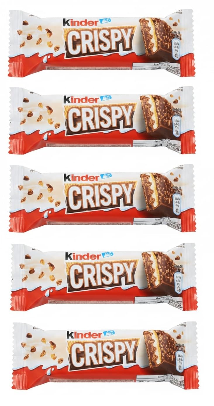 Kinder Crispy Milk Chocolate Bars, Multi-Textured Snack Featuring a Smooth, Milky Cream Layer Combined With Crispy Rice Pieces, 34g X 5 Count, (From Germany) By DECADENT FOODS