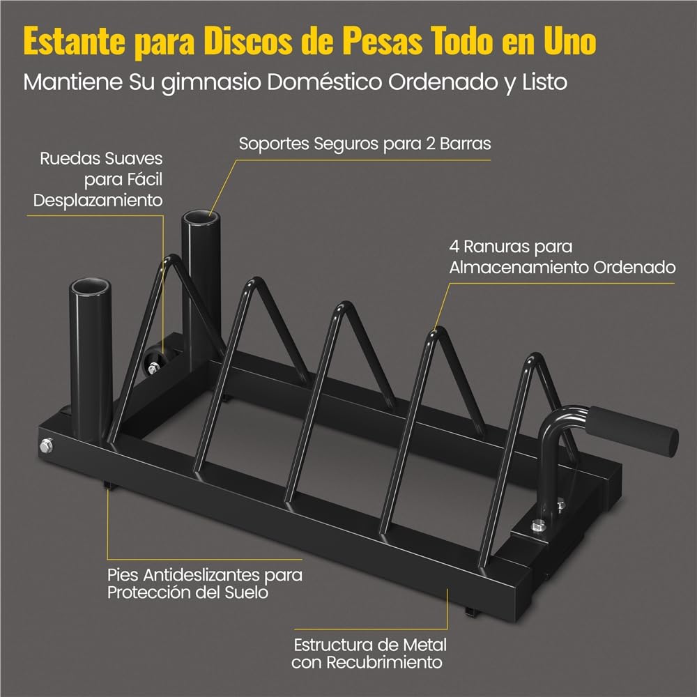 Yaheetech Soporte para Discos Olímpicos Horganizador de Placas | Organizador de Pesas Discos, de 4 Ranuras para Placas, Soporte de Planchas para Fitness Gym Negro