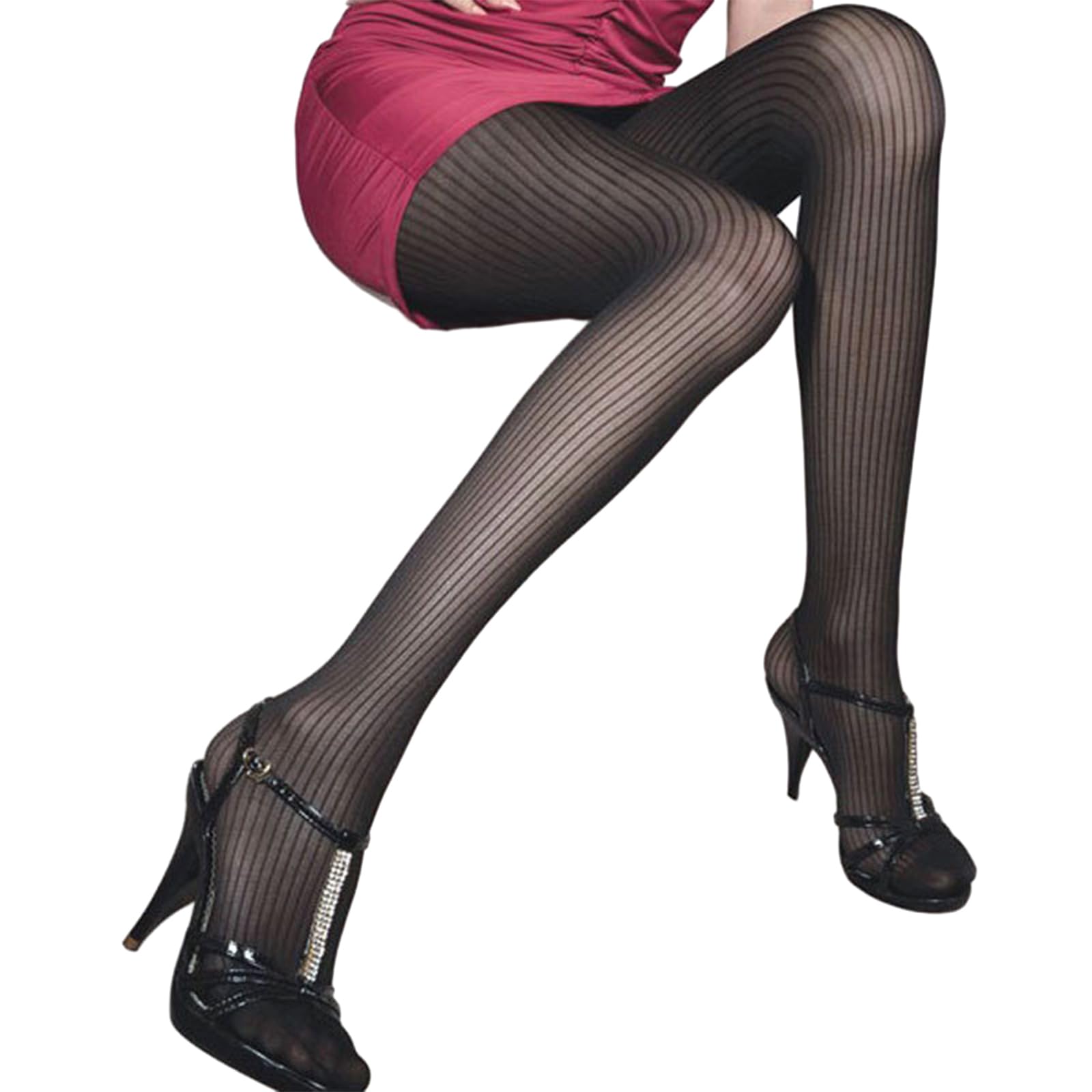 Yupeiukli Women's Black Vintage Vertical Striped Pantyhose Leggings Patterned Summer Thin Silky Tights Stockings Hosiery
