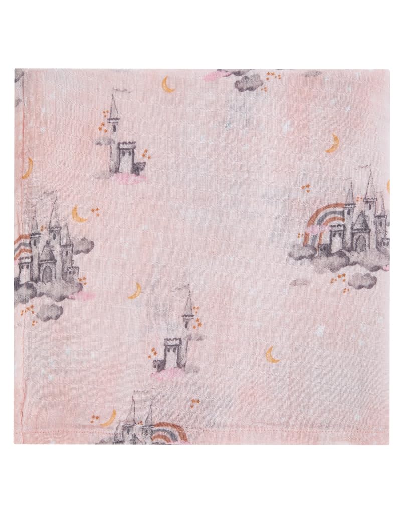 Malabar Baby Swaddle Blanket Wrap, Soft Organic Cotton Muslin 47 X 47 inch Large Receiving Blanket for Unisex Newborn Toddler Gift, Pink Castle