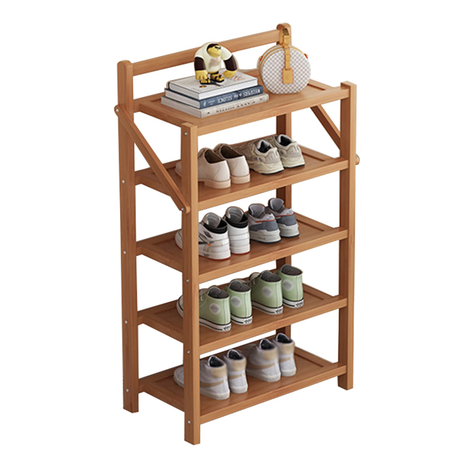 MSHGSKU 5-Tier Bamboo Shoe Rack nizer - Space-Saving Wooden Storage Shelf for Entryway Hallway Bedroom - Stylish Natural Wood Shoe Storage Solution - 50cm Folding Design