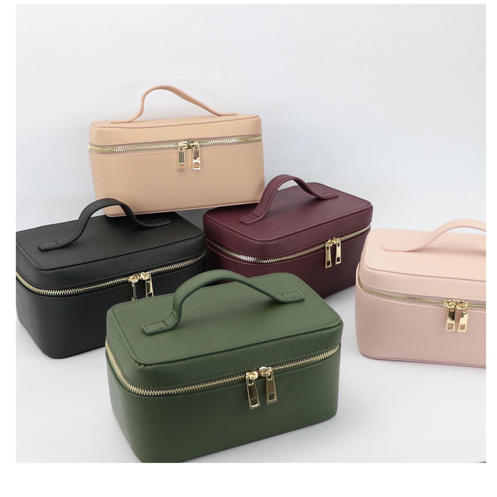 Borsa da viaggio for cosmetici in pelle di vacchetta da donna, organizer portatile for trucchi, borsa for cosmetici for donne e uomini(Wine red)