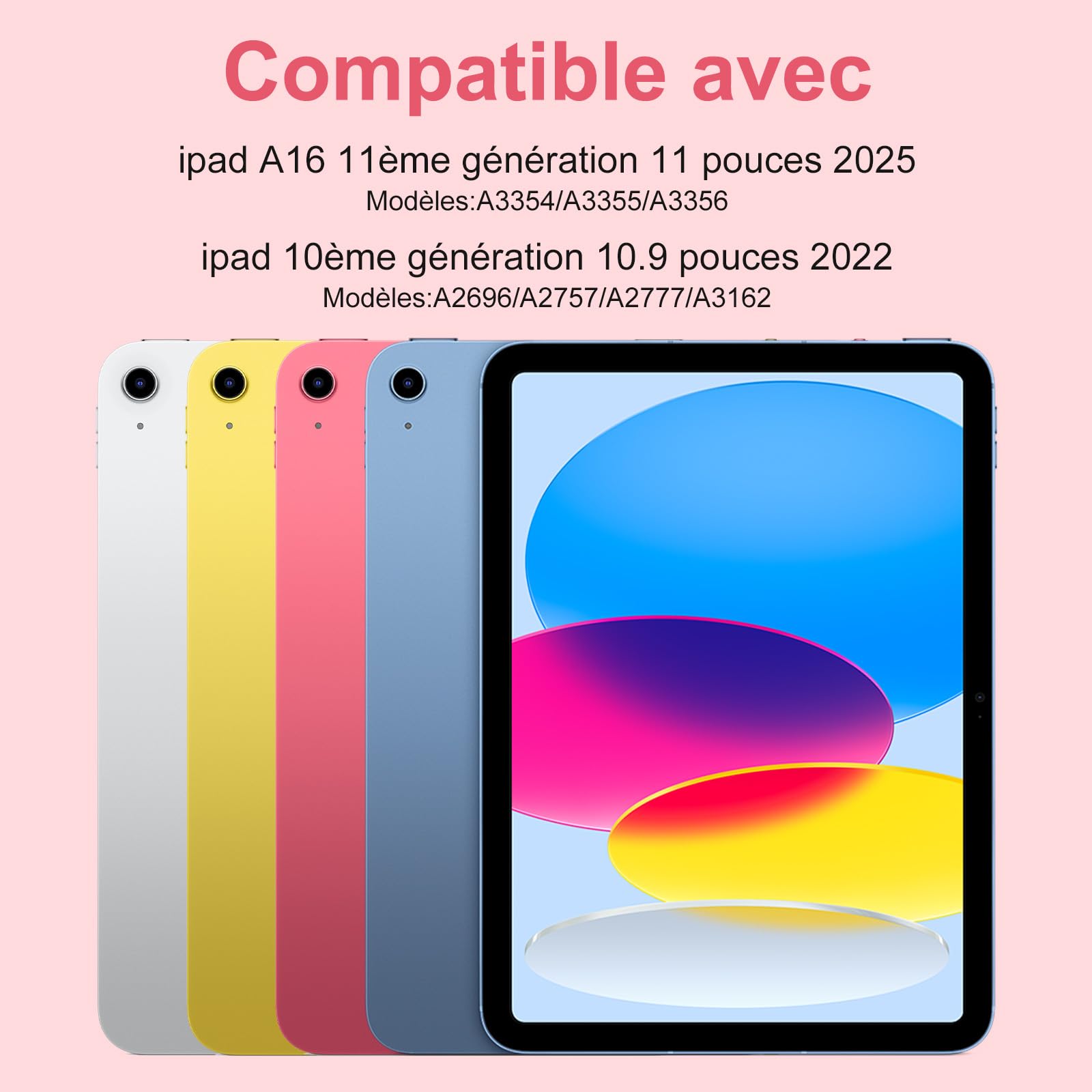 aMZCaSE Clavier pour iPad 10/11 Ème Gen(10.9Pouces 2022/11 A16 2025) avec Housse de Protection Rotative à 360° Porte-Stylet étui Clavier Rétroéclairé 7 Couleurs rétro-éclairé Français (Or Rose)