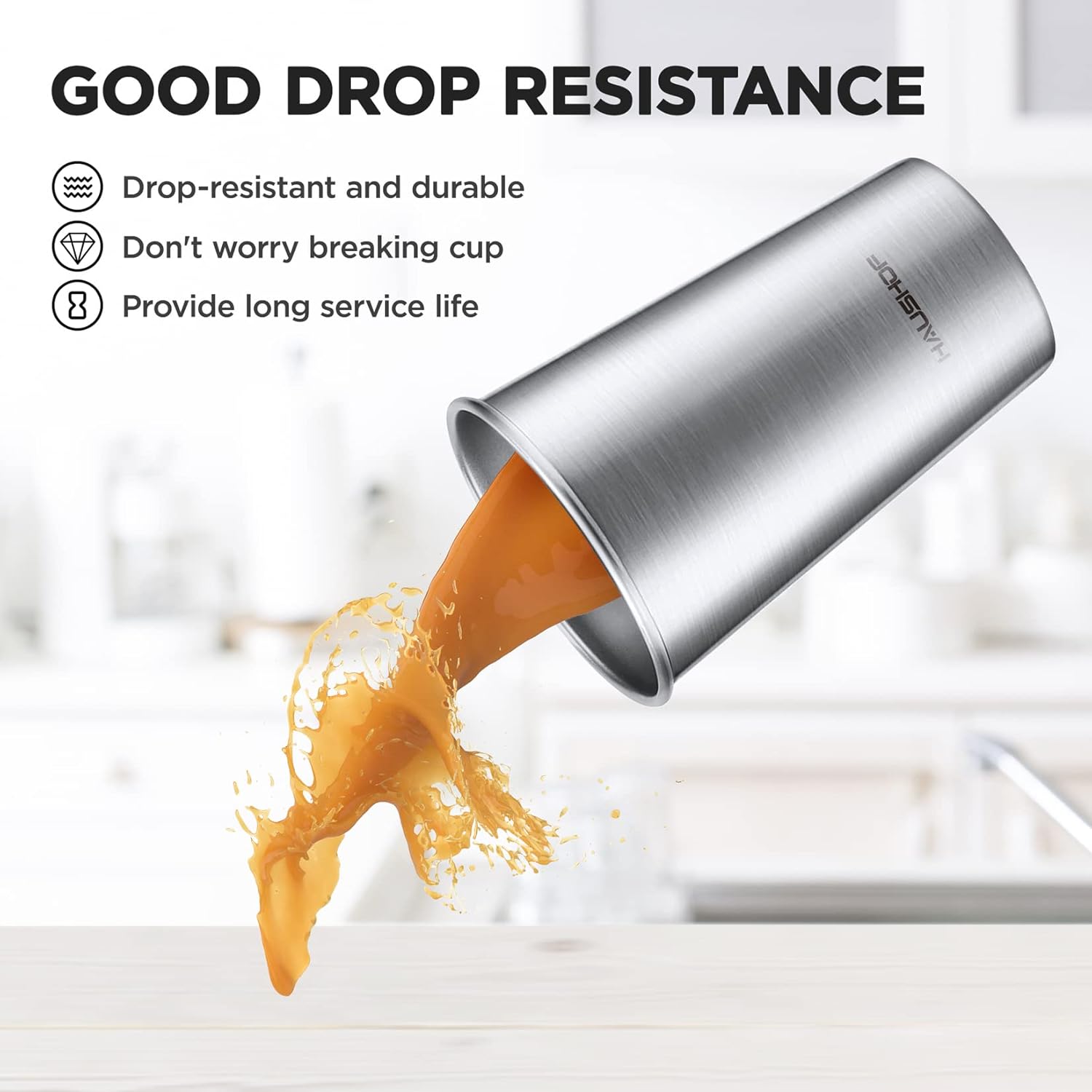 HAUSHOF Pint Cup, 16 oz Stainless Steel Cups, Stackable Metal Drinking Cups, Stacking Beer Pint Cups for Home, Party, Camping, Outdoor, Unbreakable, 4 Pack - Image 6